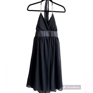 Citi Clothing black cocktail dress with gold chain straps and belt.  Size 14